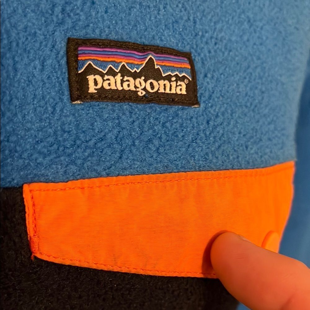 SOLD Patagonia Synchilla Blue Orange Fleece Snap Front Button Jacket Gorpcore - Picture 3 of 12